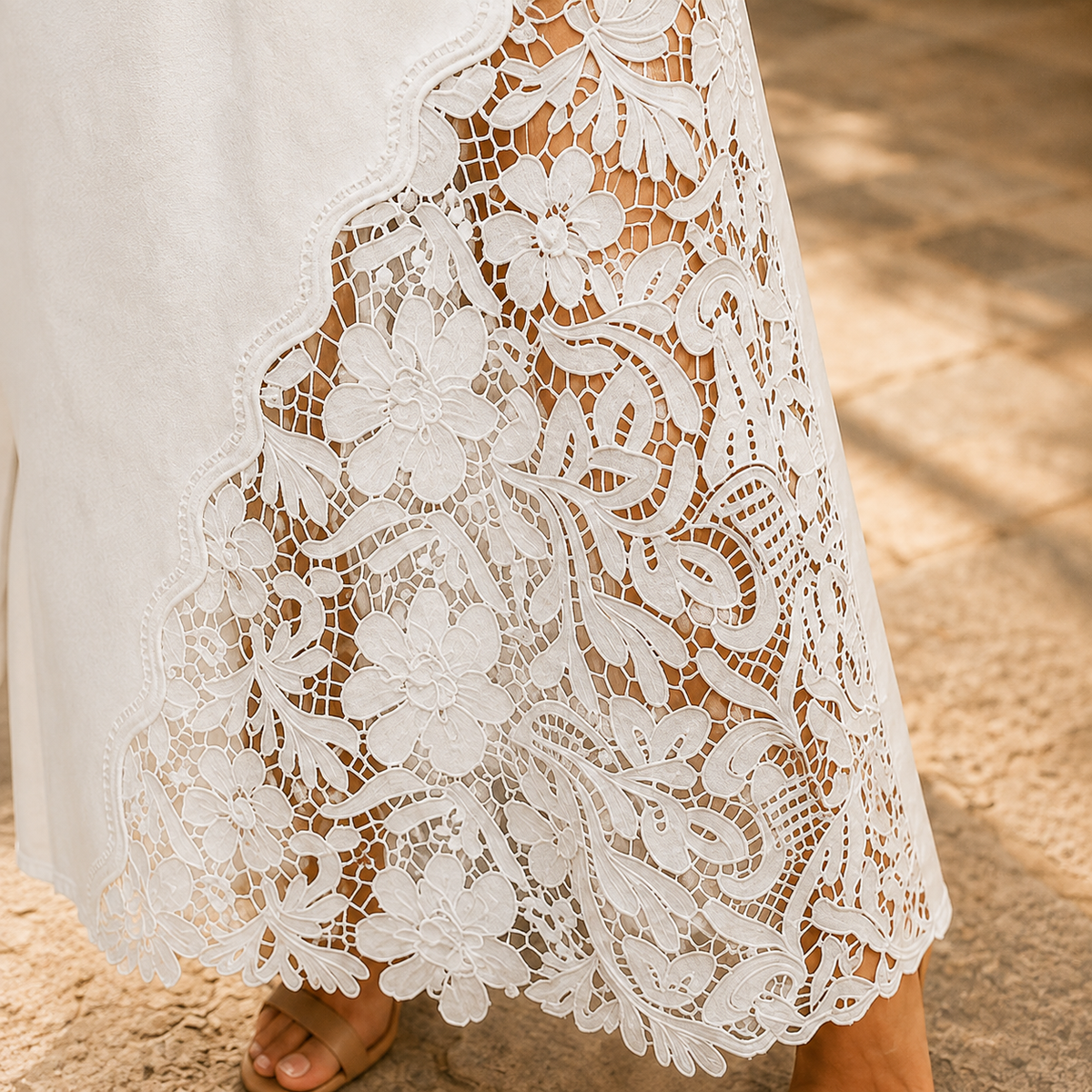 The Solenne Lace Denim Skirt