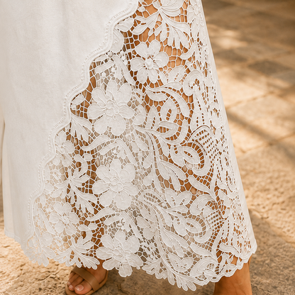 The Solenne Lace Denim Skirt