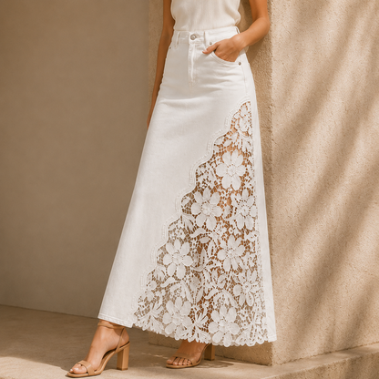 The Solenne Lace Denim Skirt
