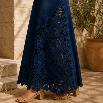 The Solenne Lace Denim Skirt
